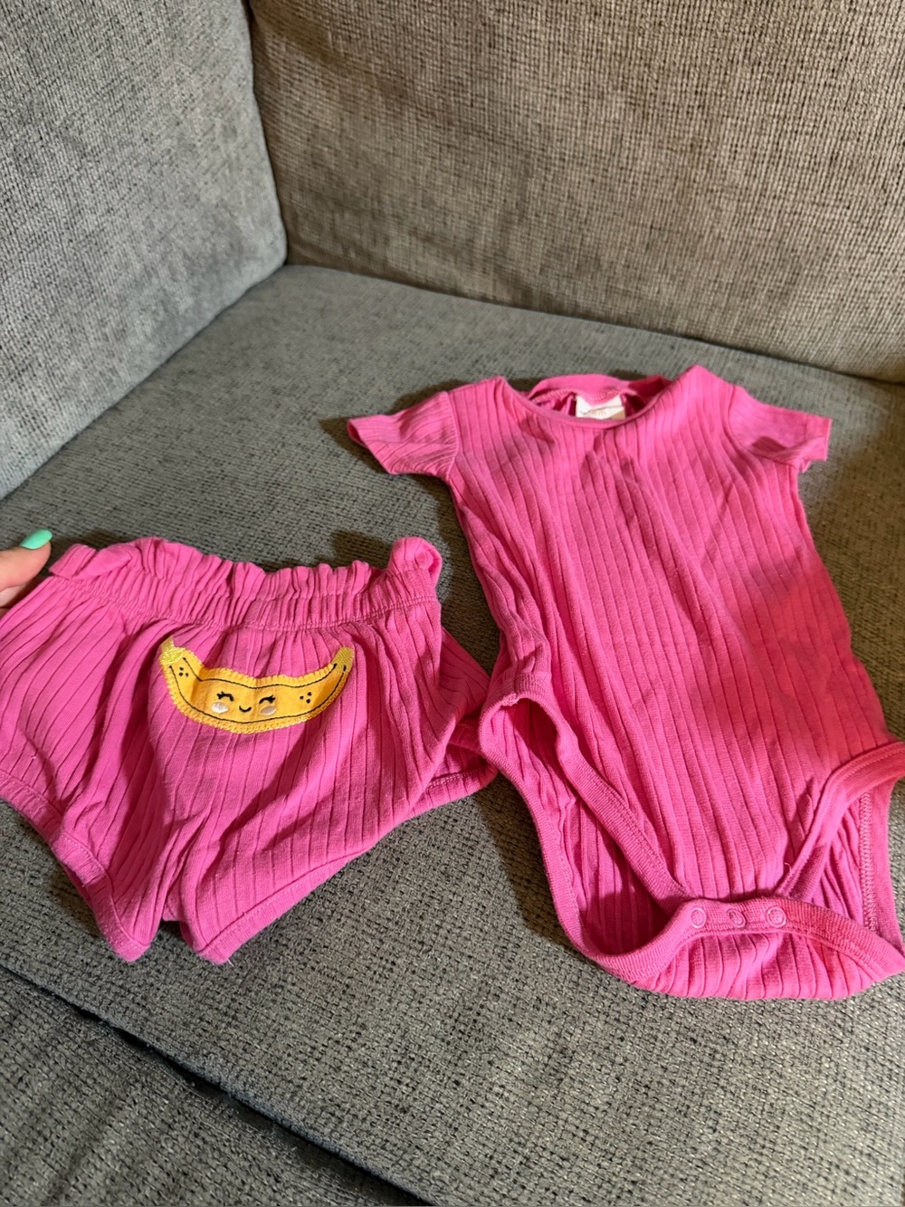 Kids Pink Ribbed One-Piece Bodysuit and Shorts Set